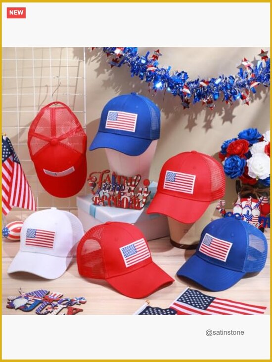 Patriotic American Flag Baseball Cap Adjustable Buckle 5-Panel Structured Crown